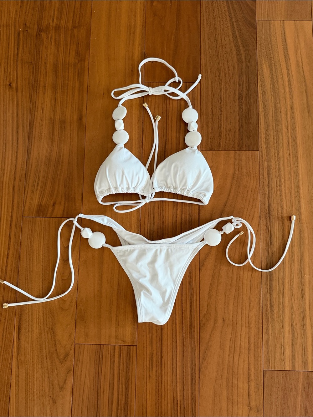 White Beaded String Bikini Set